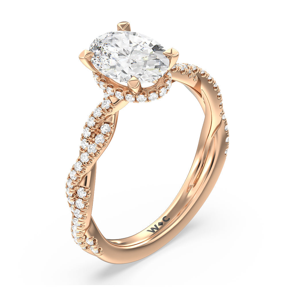 Oval Cut Twisted Shank Hidden Halo Engagement Ring (E+ VVS+) with Lab Grown Diamond in 14KT Rose Gold view 3

