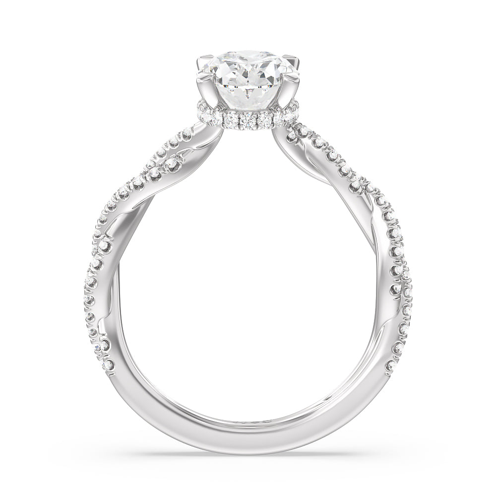 Oval Cut Twisted Shank Hidden Halo Engagement Ring (E+ VVS+) with Lab Grown Diamond in 14KT Platinum view 2

