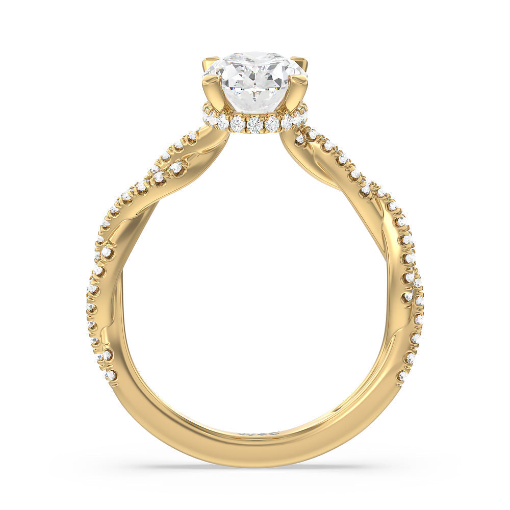 Oval Cut Twisted Shank Hidden Halo Engagement Ring (E+ VVS+) with Lab Grown Diamond in 14KT Yellow Gold view 2
