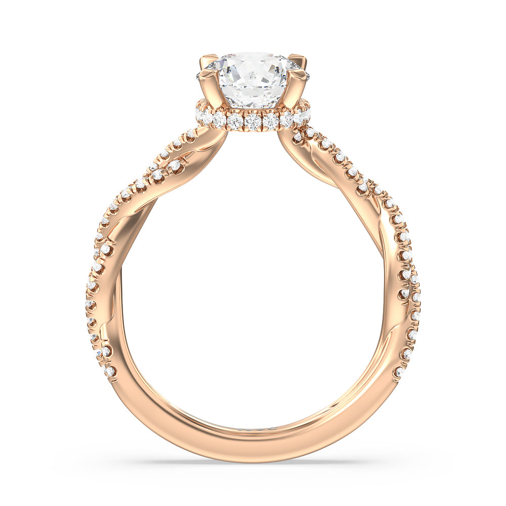 Round Cut Twisted Shank Hidden Halo Engagement Ring (E+ VVS+) with Lab Grown Diamond in 14KT Rose Gold view 2
