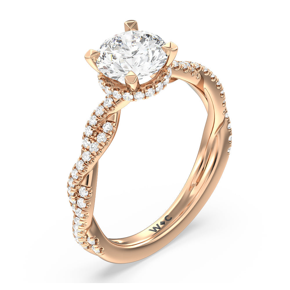 Round Cut Twisted Shank Hidden Halo Engagement Ring (E+ VVS+) with Lab Grown Diamond in 14KT Rose Gold view 3
