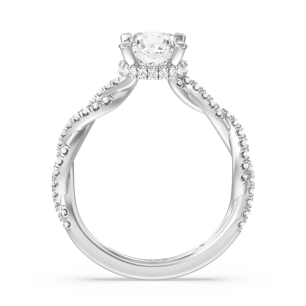 Round Cut Twisted Shank Hidden Halo Engagement Ring (E+ VVS+) with Lab Grown Diamond in 14KT Platinum view 2
