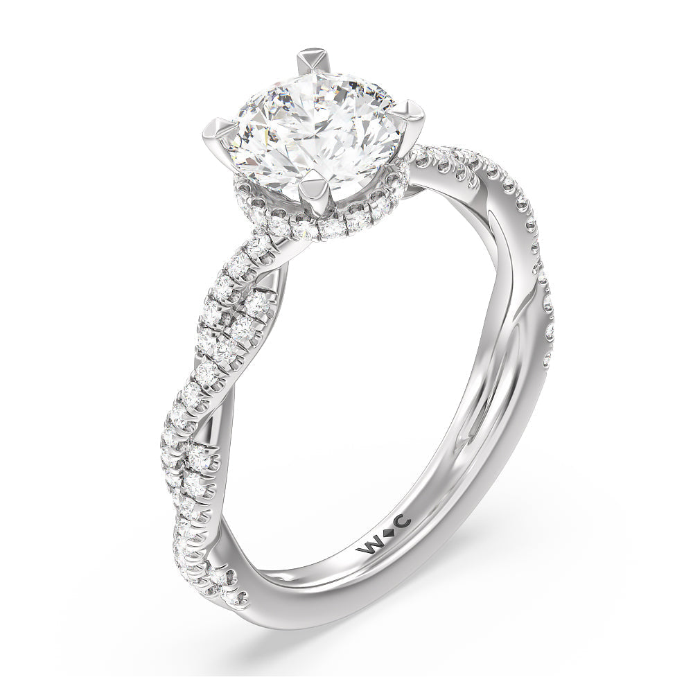 Round Cut Twisted Shank Hidden Halo Engagement Ring (E+ VVS+) with Lab Grown Diamond in 14KT Platinum view 3

