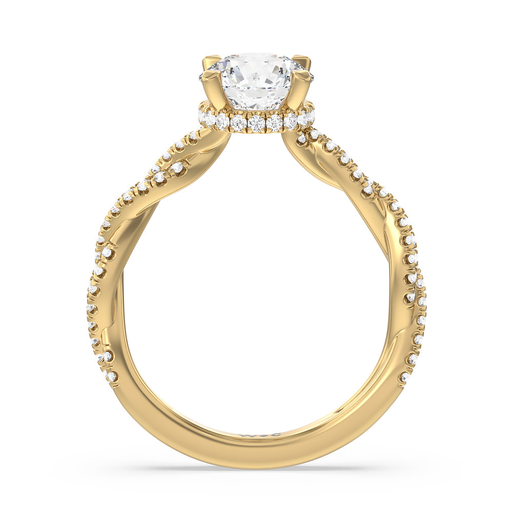 Round Cut Twisted Shank Hidden Halo Engagement Ring (E+ VVS+) with Lab Grown Diamond in 14KT Yellow Gold view 2
