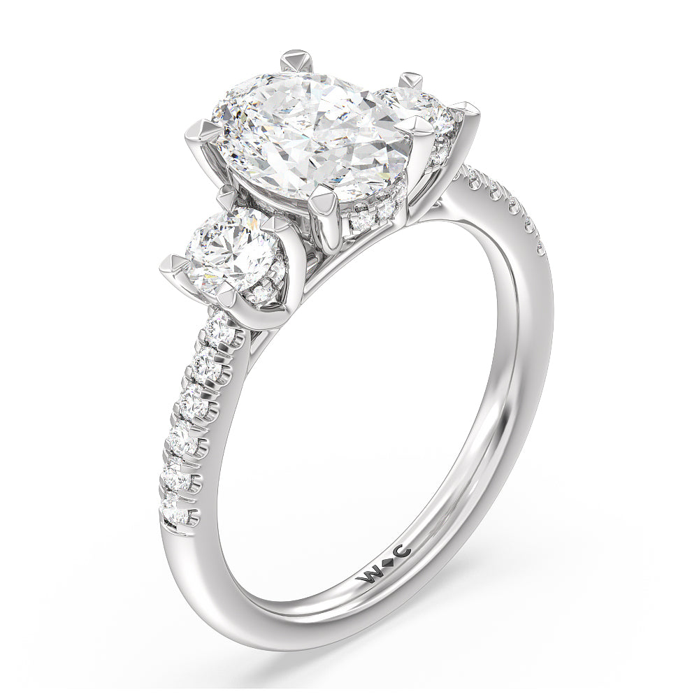 Oval Cut Three Stone Hidden Halo Cathedral Engagement Ring (E+ VVS+) with Lab Grown Diamond in 14KT Platinum view 3
