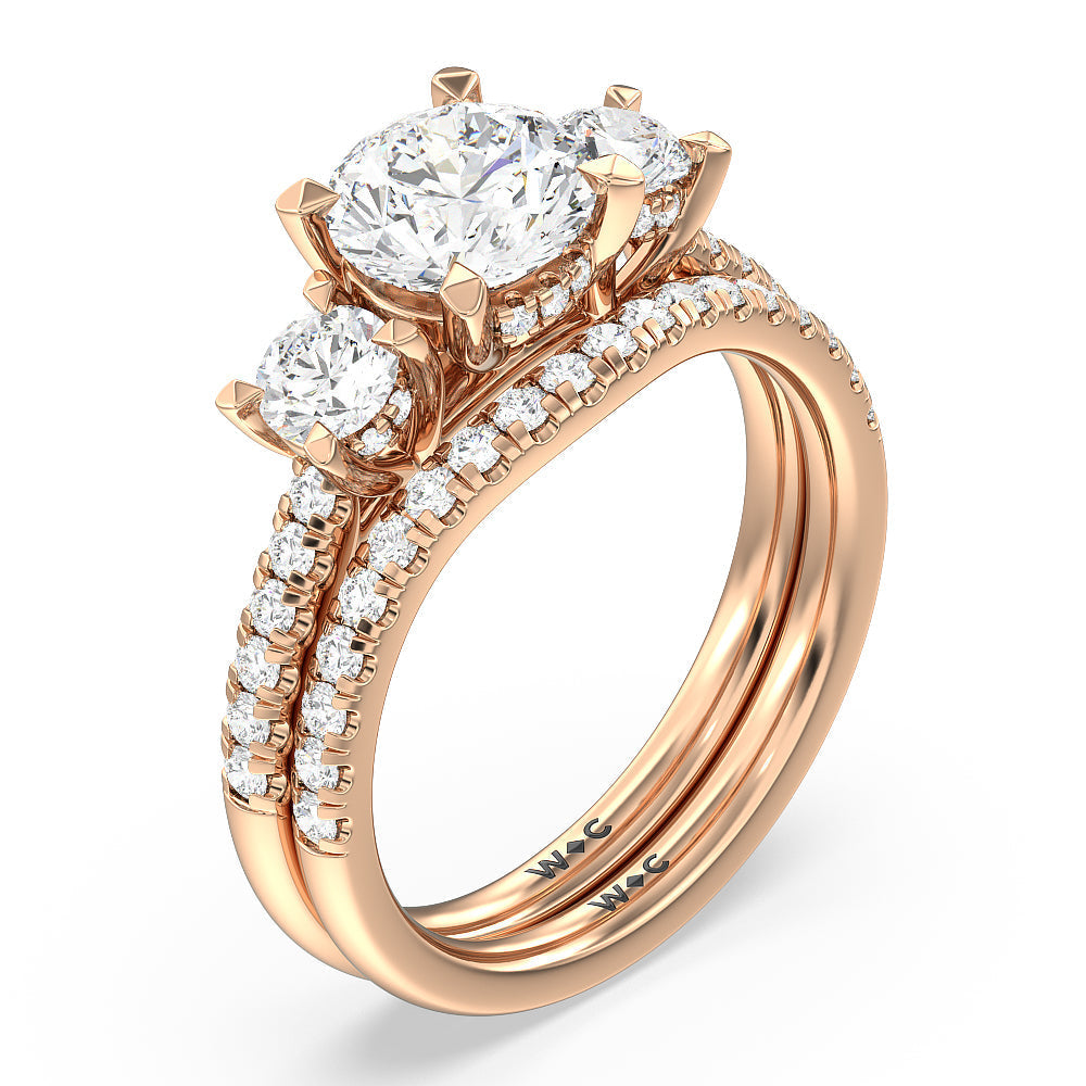 Radiant Cut Three Stone Hidden Halo Cathedral Engagement Ring (E+ VVS+) with Lab Grown Diamond in 14KT Rose Gold view 4
