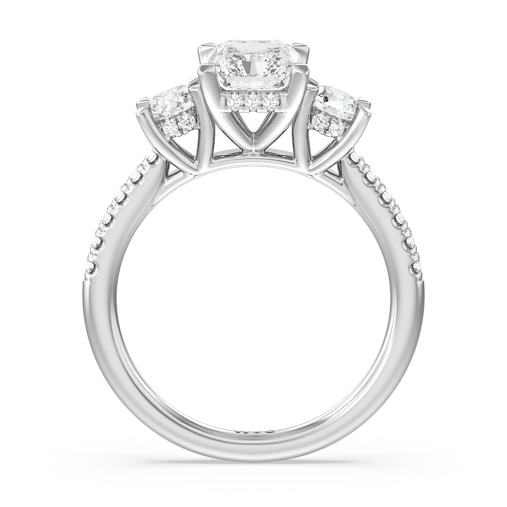 Radiant Cut Three Stone Hidden Halo Cathedral Engagement Ring (E+ VVS+) with Lab Grown Diamond in 14KT Platinum view 2
