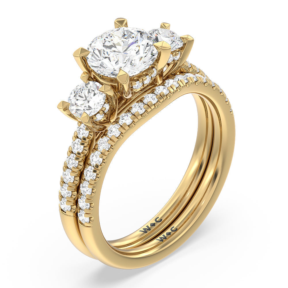 Radiant Cut Three Stone Hidden Halo Cathedral Engagement Ring (E+ VVS+) with Lab Grown Diamond in 14KT Yellow Gold view 4
