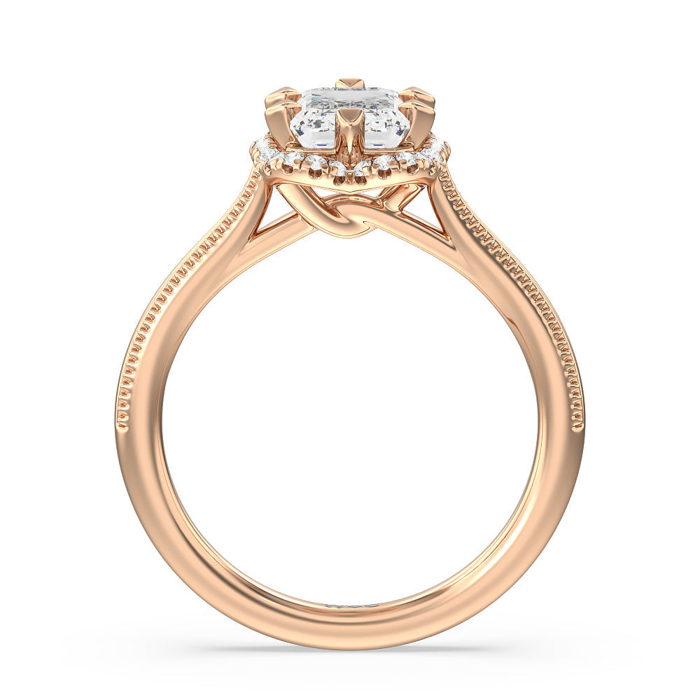 Emerald Cut Floral Halo Cathedral Engagement Ring (E+ VVS+) with Lab Grown Diamond in 14KT Rose Gold view 2
