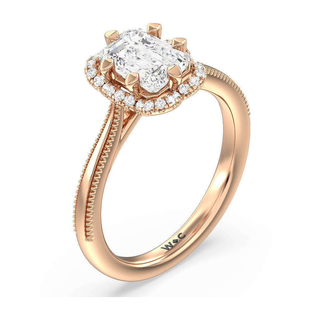 Emerald Cut Floral Halo Cathedral Engagement Ring (E+ VVS+) with Lab Grown Diamond in 14KT Rose Gold view 3
