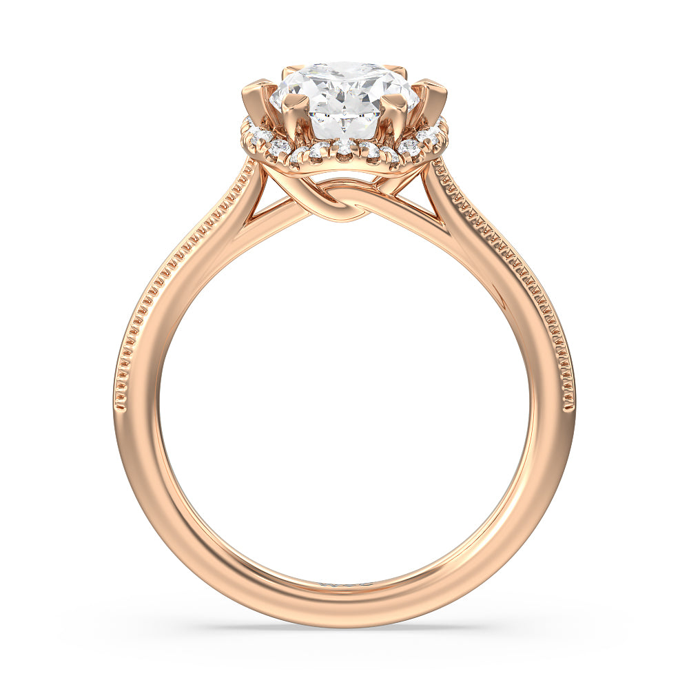 Oval Cut Floral Halo Cathedral Engagement Ring (E+ VVS+) with Lab Grown Diamond in 14KT Rose Gold view 2
