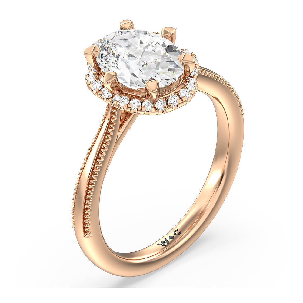Oval Cut Floral Halo Cathedral Engagement Ring (E+ VVS+) with Lab Grown Diamond in 14KT Rose Gold view 3
