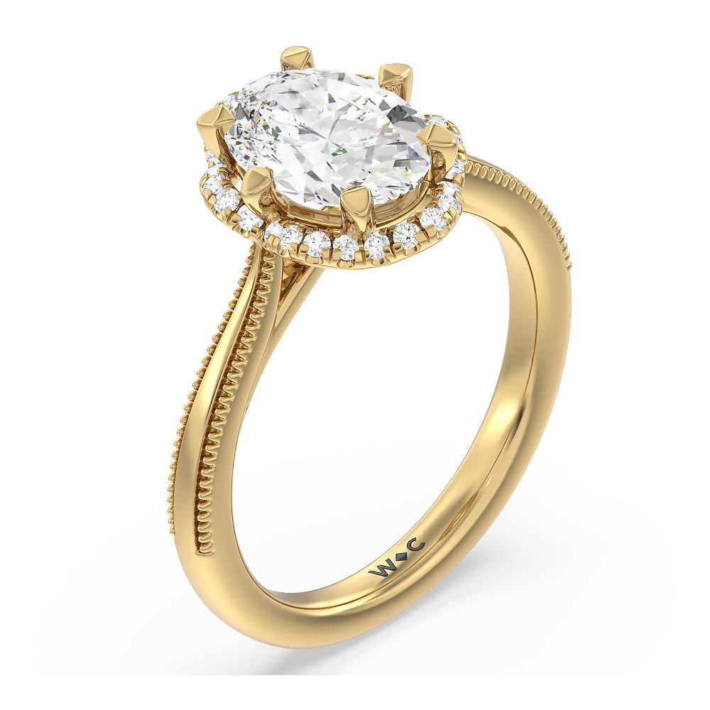 Oval Cut Floral Halo Cathedral Engagement Ring (E+ VVS+) with Lab Grown Diamond in 14KT Yellow Gold view 3
