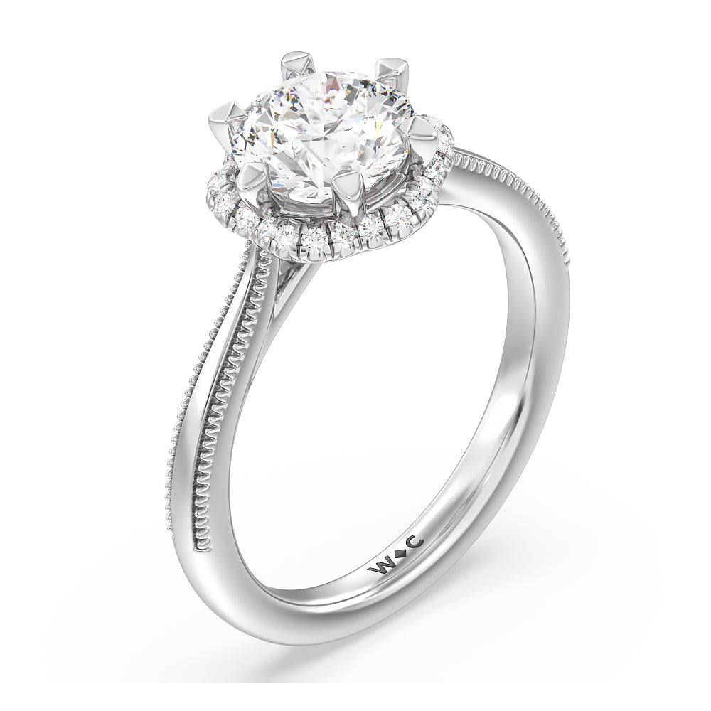 Round Cut Floral Halo Cathedral Engagement Ring (E+ VVS+) with Lab Grown Diamond in 14KT Platinum view 3
