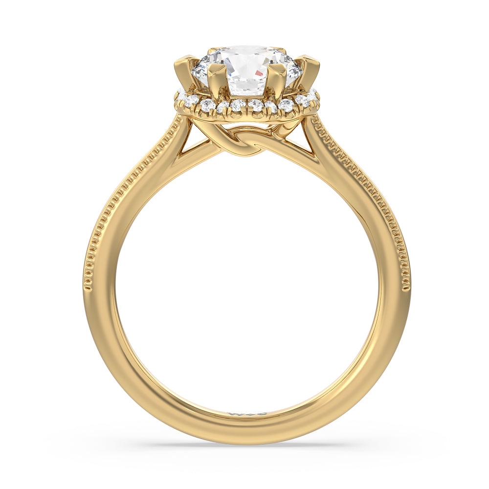 Round Cut Floral Halo Cathedral Engagement Ring (E+ VVS+) with Lab Grown Diamond in 14KT Yellow Gold view 2
