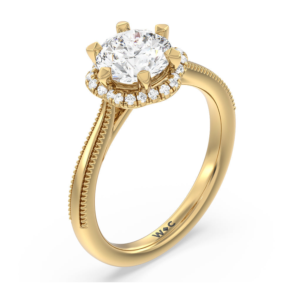 Round Cut Floral Halo Cathedral Engagement Ring (E+ VVS+) with Lab Grown Diamond in 14KT Yellow Gold view 3

