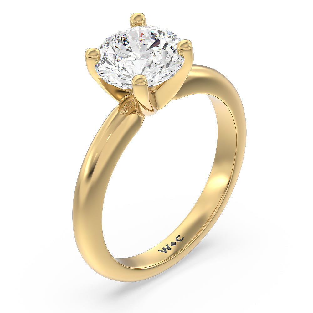 2.08ct Round Medi Classic Four Prong Solitaire Diamond Engagement Ring with 2 1/20 Cut Diamond in 14KT Round view 3

