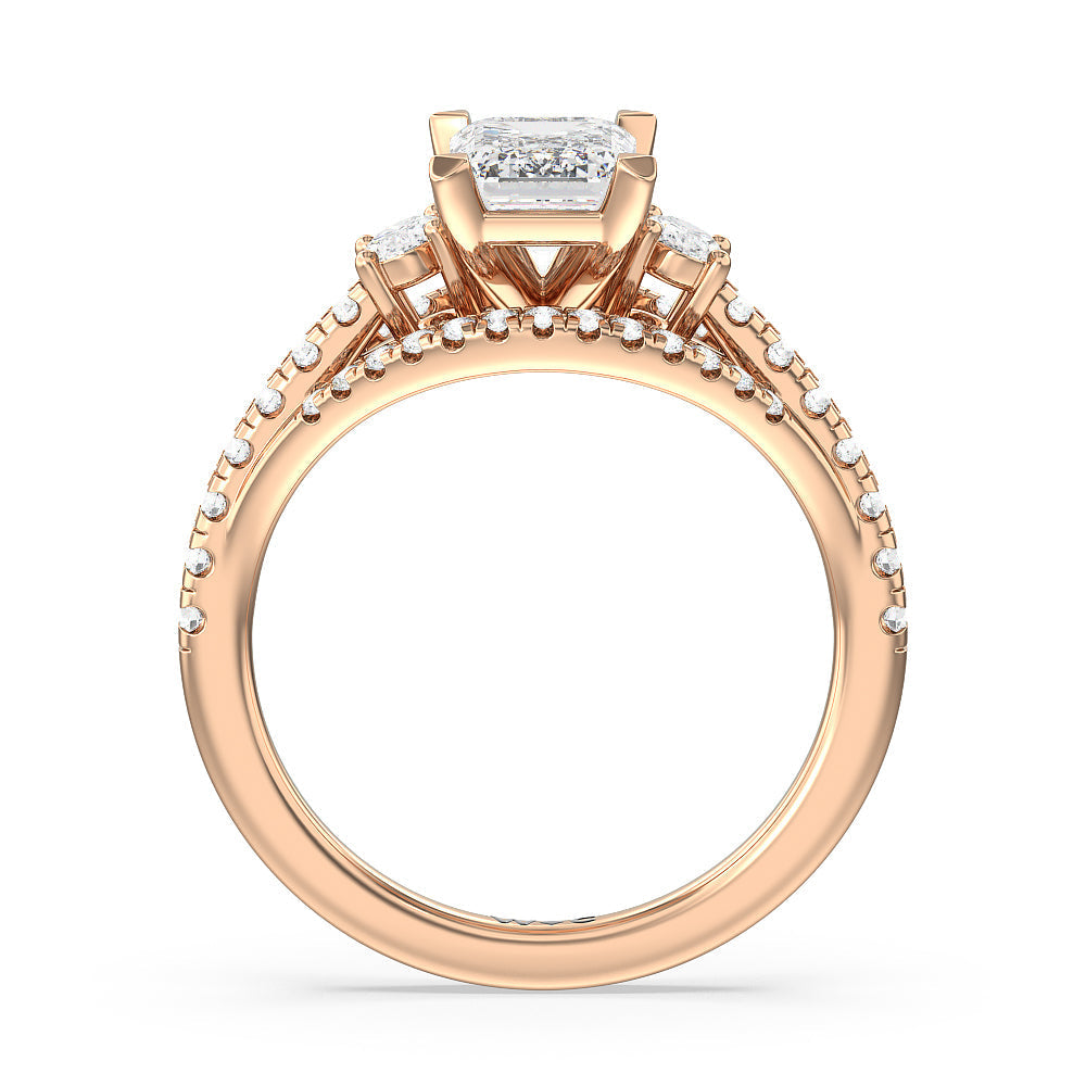 Emerald Cut Side Stone Bridge Accent Engagement Ring (E+ VVS+) with Lab Grown Diamond in 14KT Rose Gold view 2
