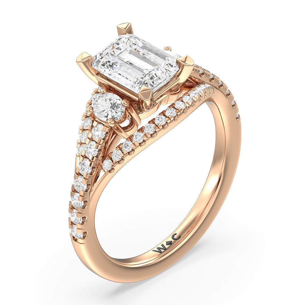 Emerald Cut Side Stone Bridge Accent Engagement Ring (E+ VVS+) with Lab Grown Diamond in 14KT Rose Gold view 3
