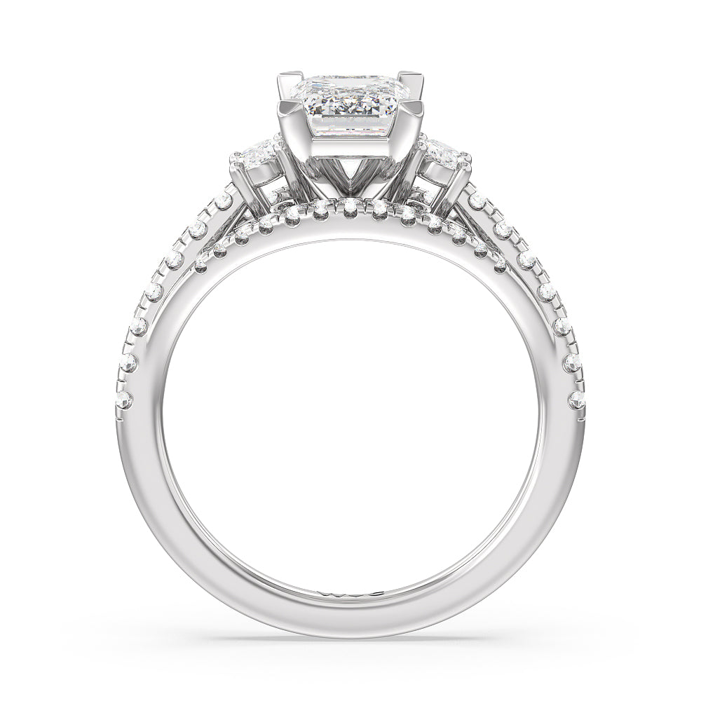 Emerald Cut Side Stone Bridge Accent Engagement Ring (E+ VVS+) with Lab Grown Diamond in 14KT Platinum view 2
