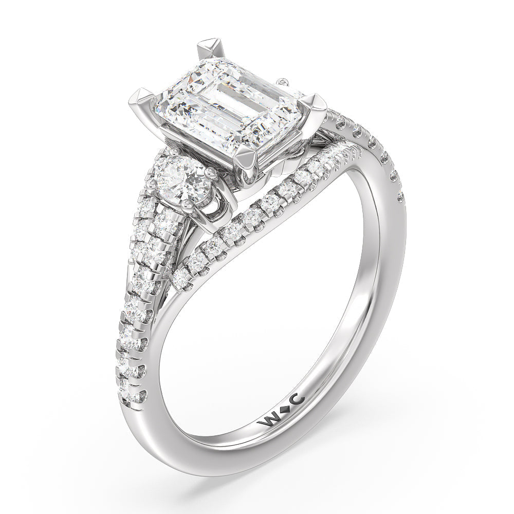 Emerald Cut Side Stone Bridge Accent Engagement Ring (E+ VVS+) with Lab Grown Diamond in 14KT Platinum view 3
