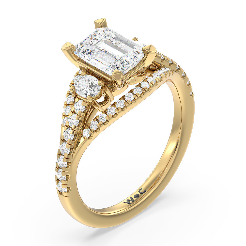 Emerald Cut Side Stone Bridge Accent Engagement Ring (E+ VVS+) with Lab Grown Diamond in 14KT Yellow Gold view 3
