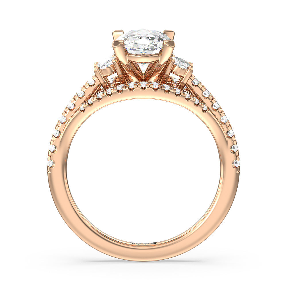 Oval Cut Side Stone Bridge Accent Engagement Ring (E+ VVS+) with Lab Grown Diamond in 14KT Rose Gold view 2
