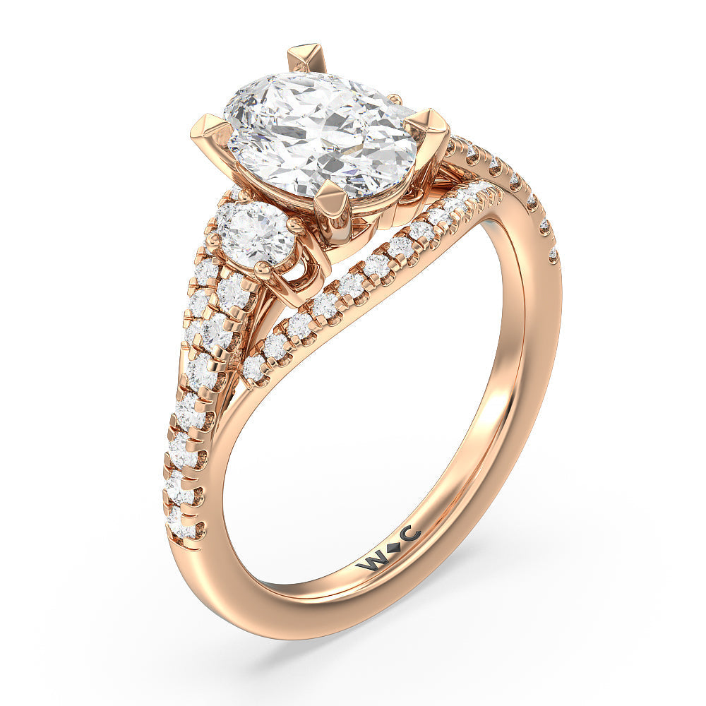Oval Cut Side Stone Bridge Accent Engagement Ring (E+ VVS+) with Lab Grown Diamond in 14KT Rose Gold view 3
