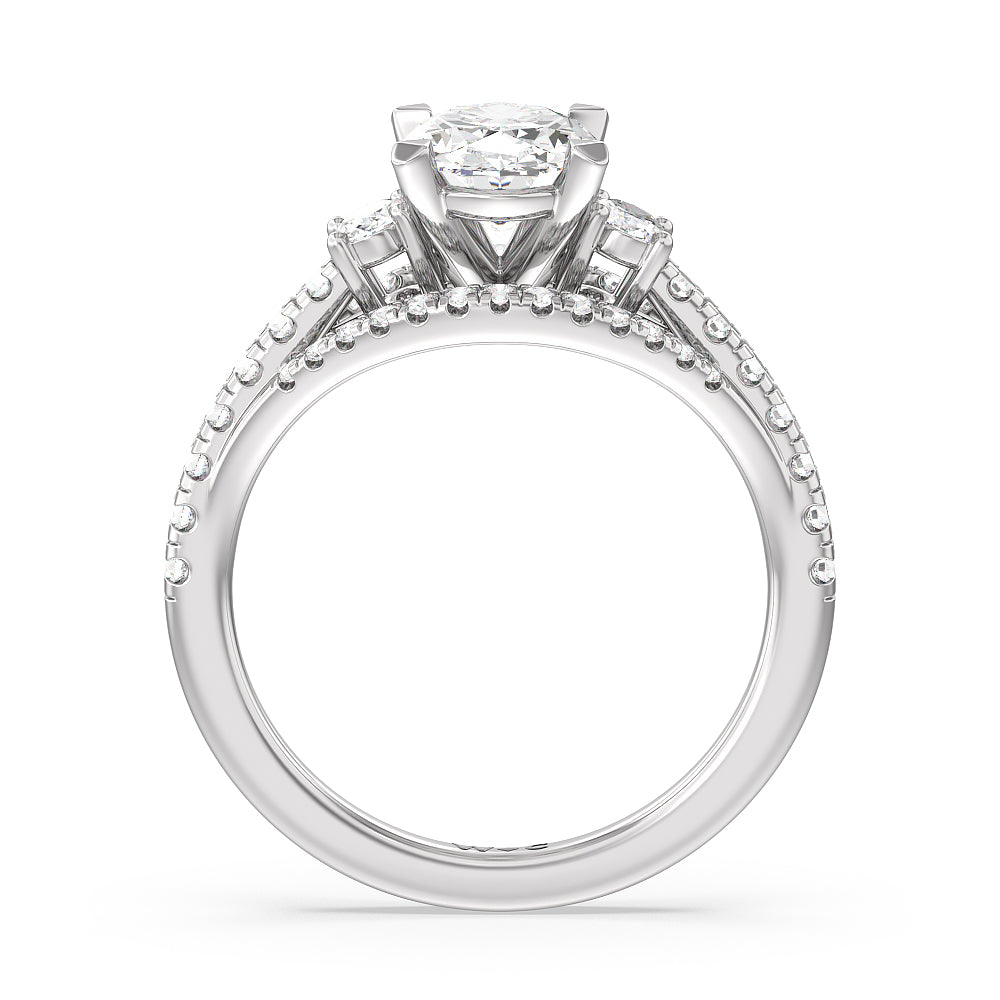 Oval Cut Side Stone Bridge Accent Engagement Ring (E+ VVS+) with Lab Grown Diamond in 14KT Platinum view 2
