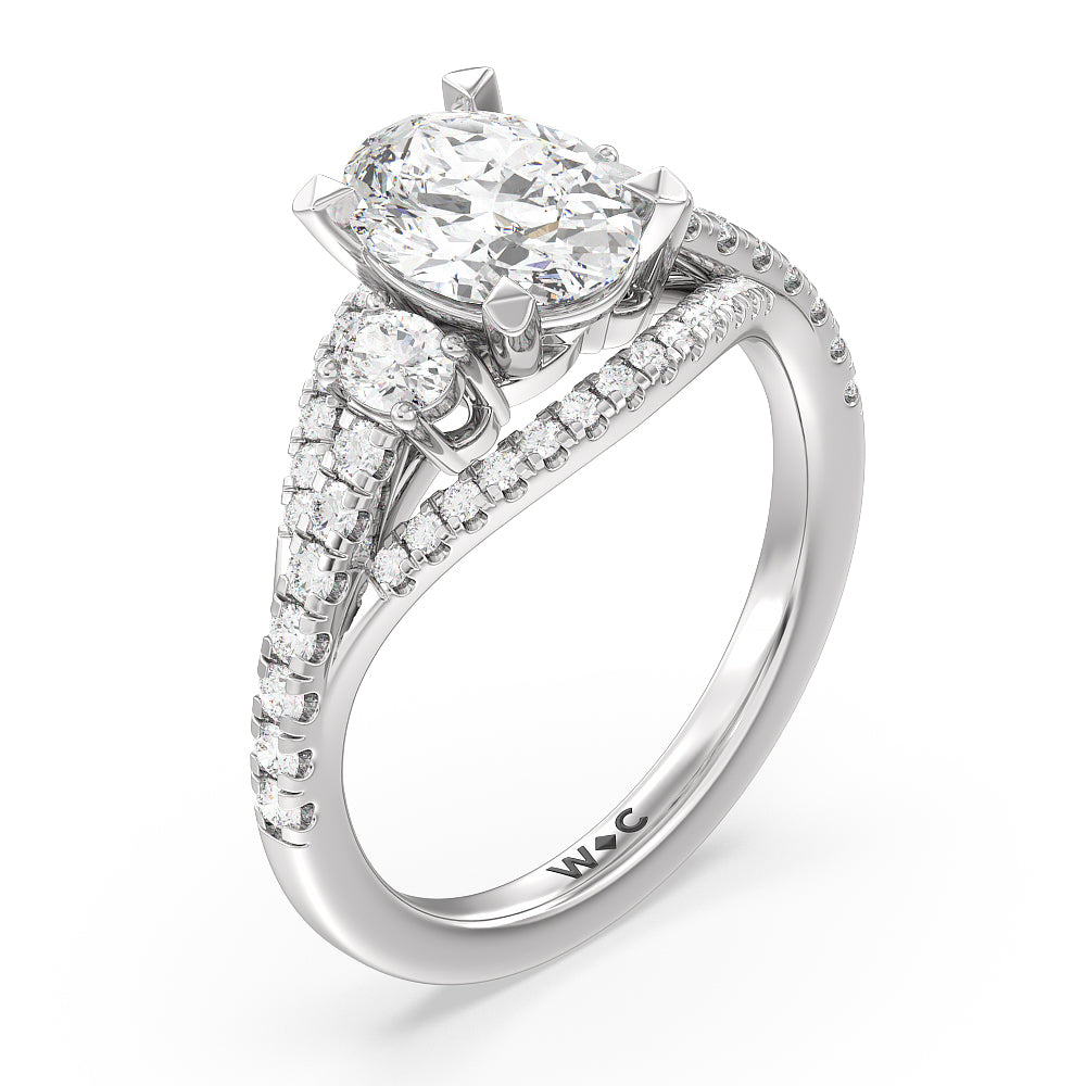 Oval Cut Side Stone Bridge Accent Engagement Ring (E+ VVS+) with Lab Grown Diamond in 14KT Platinum view 3
