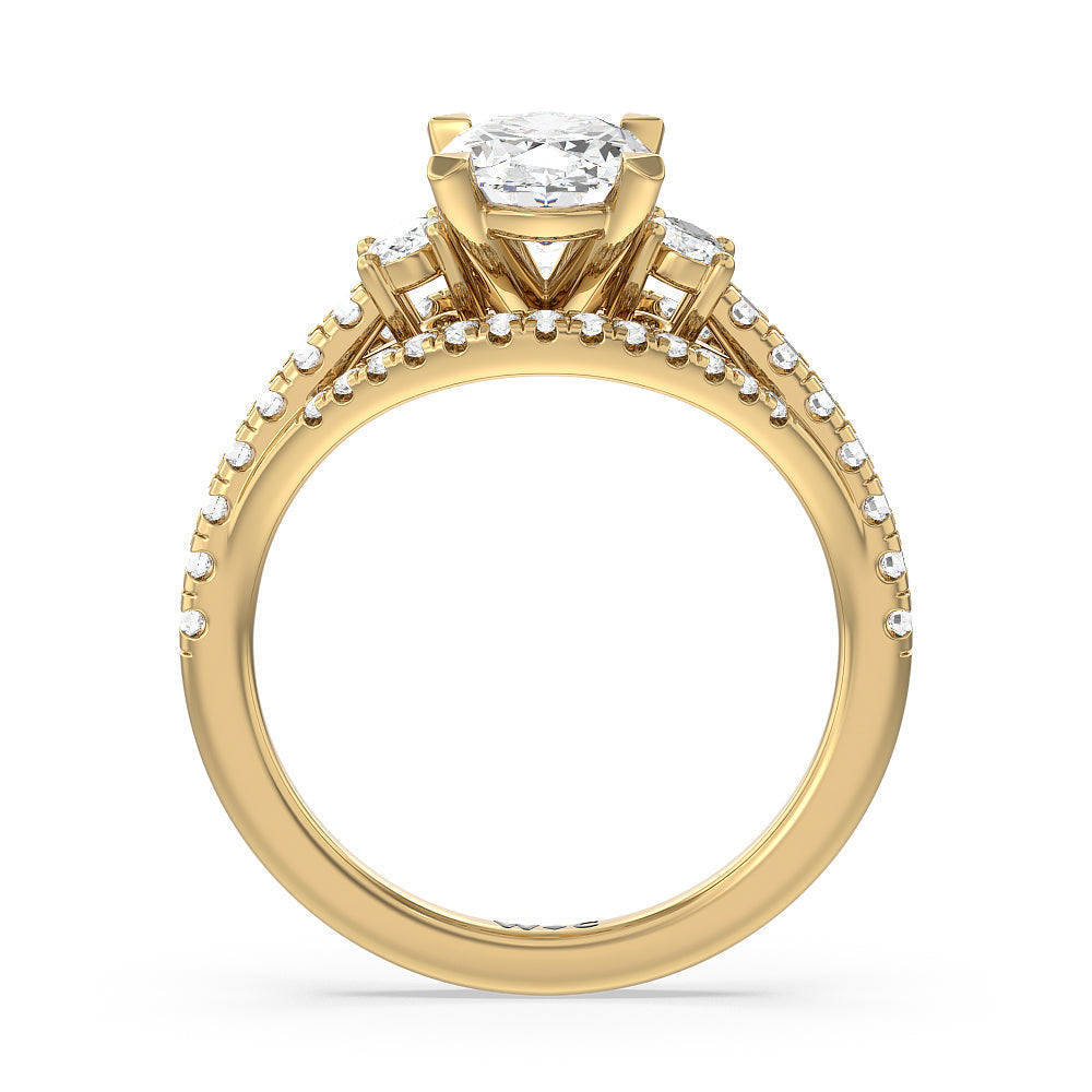 Oval Cut Side Stone Bridge Accent Engagement Ring (E+ VVS+) with Lab Grown Diamond in 14KT Yellow Gold view 2
