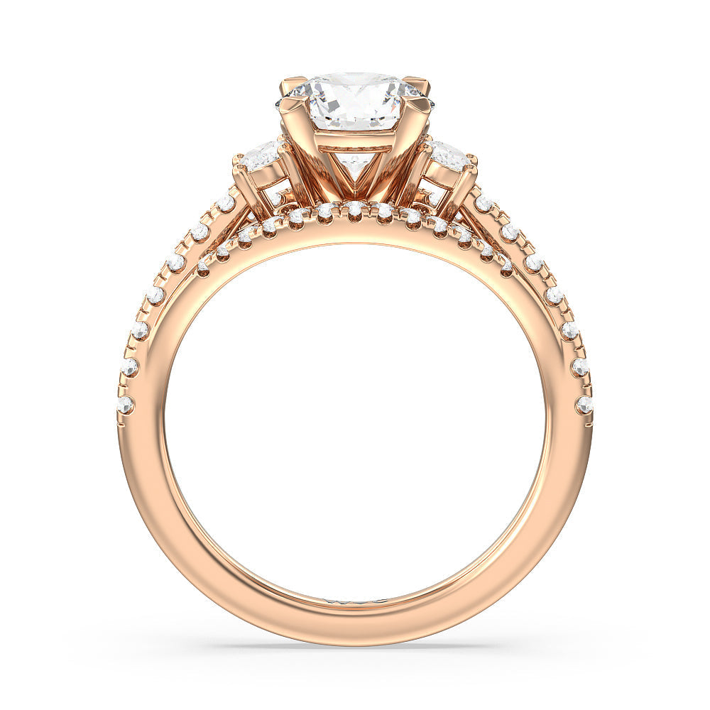 Round Cut Side Stone Bridge Accent Engagement Ring (E+ VVS+) with Lab Grown Diamond in 14KT Rose Gold view 2
