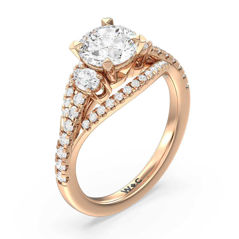 Round Cut Side Stone Bridge Accent Engagement Ring (E+ VVS+) with Lab Grown Diamond in 14KT Rose Gold view 3
