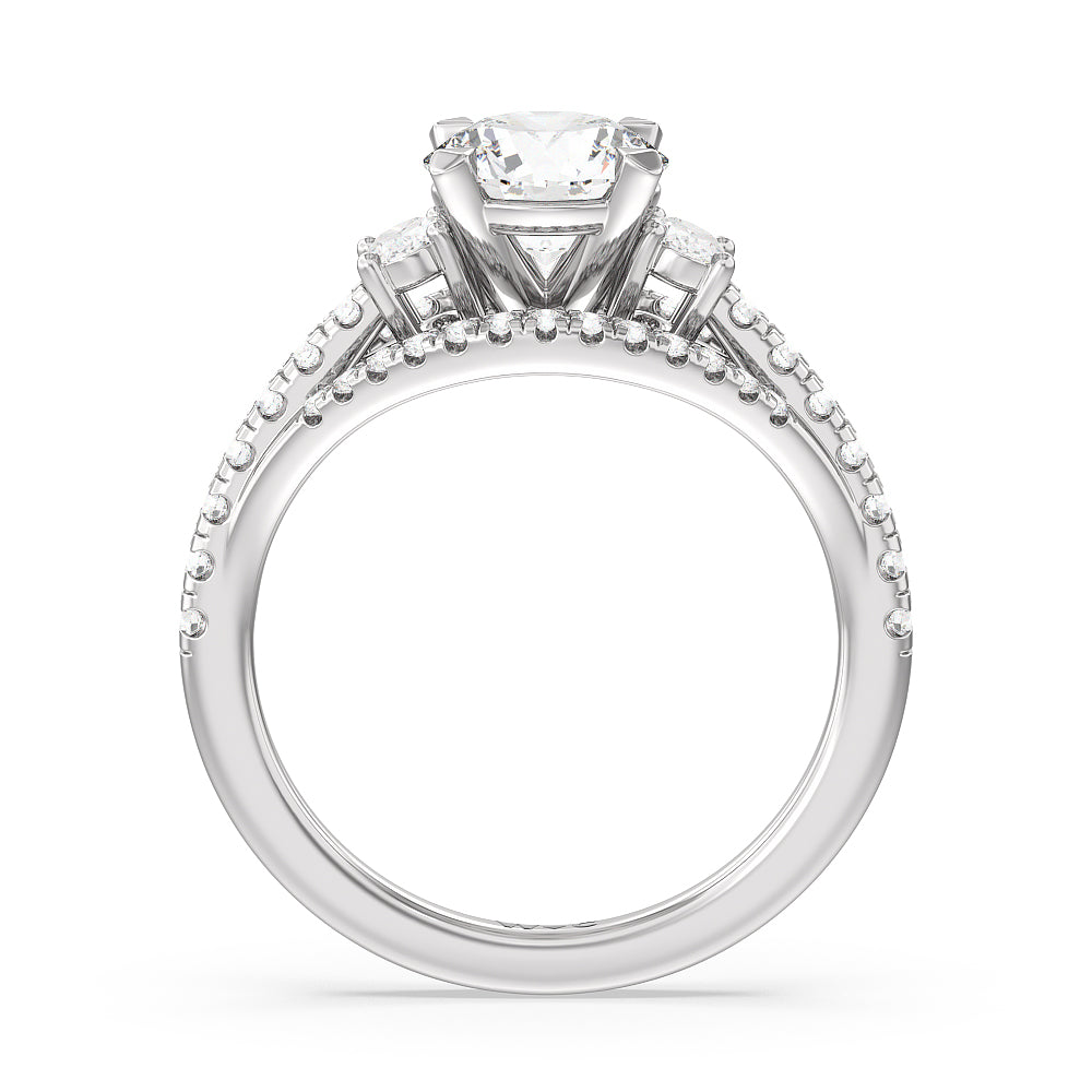 Round Cut Side Stone Bridge Accent Engagement Ring (E+ VVS+) with Lab Grown Diamond in 14KT Platinum view 2
