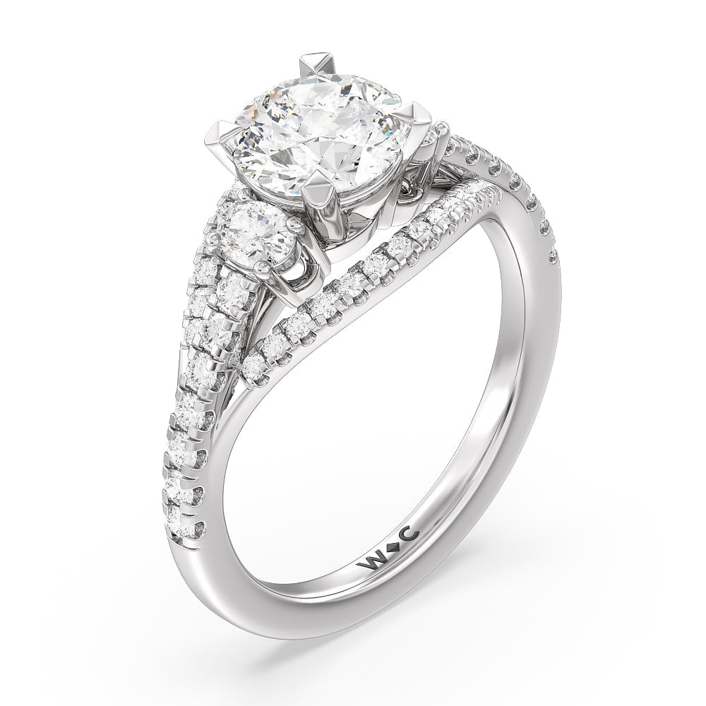 Round Cut Side Stone Bridge Accent Engagement Ring (E+ VVS+) with Lab Grown Diamond in 14KT Platinum view 3
