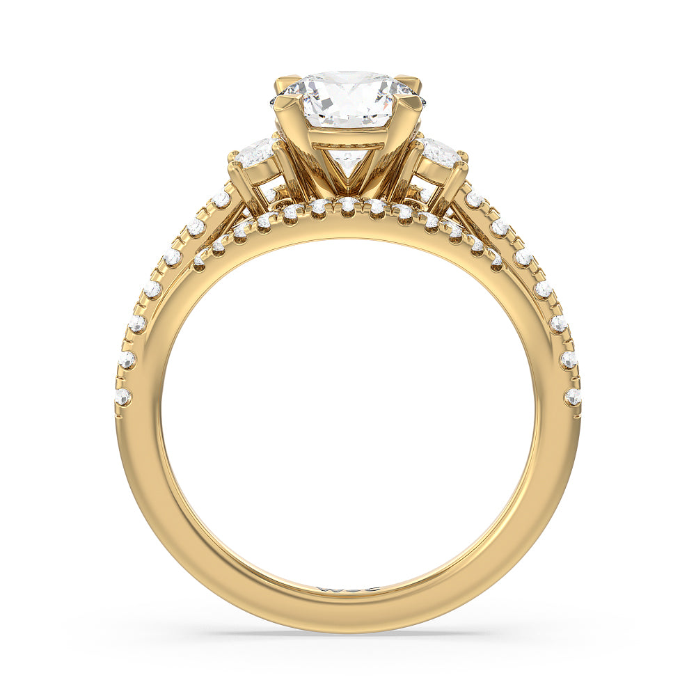 Round Cut Side Stone Bridge Accent Engagement Ring (E+ VVS+) with Lab Grown Diamond in 14KT Yellow Gold view 2
