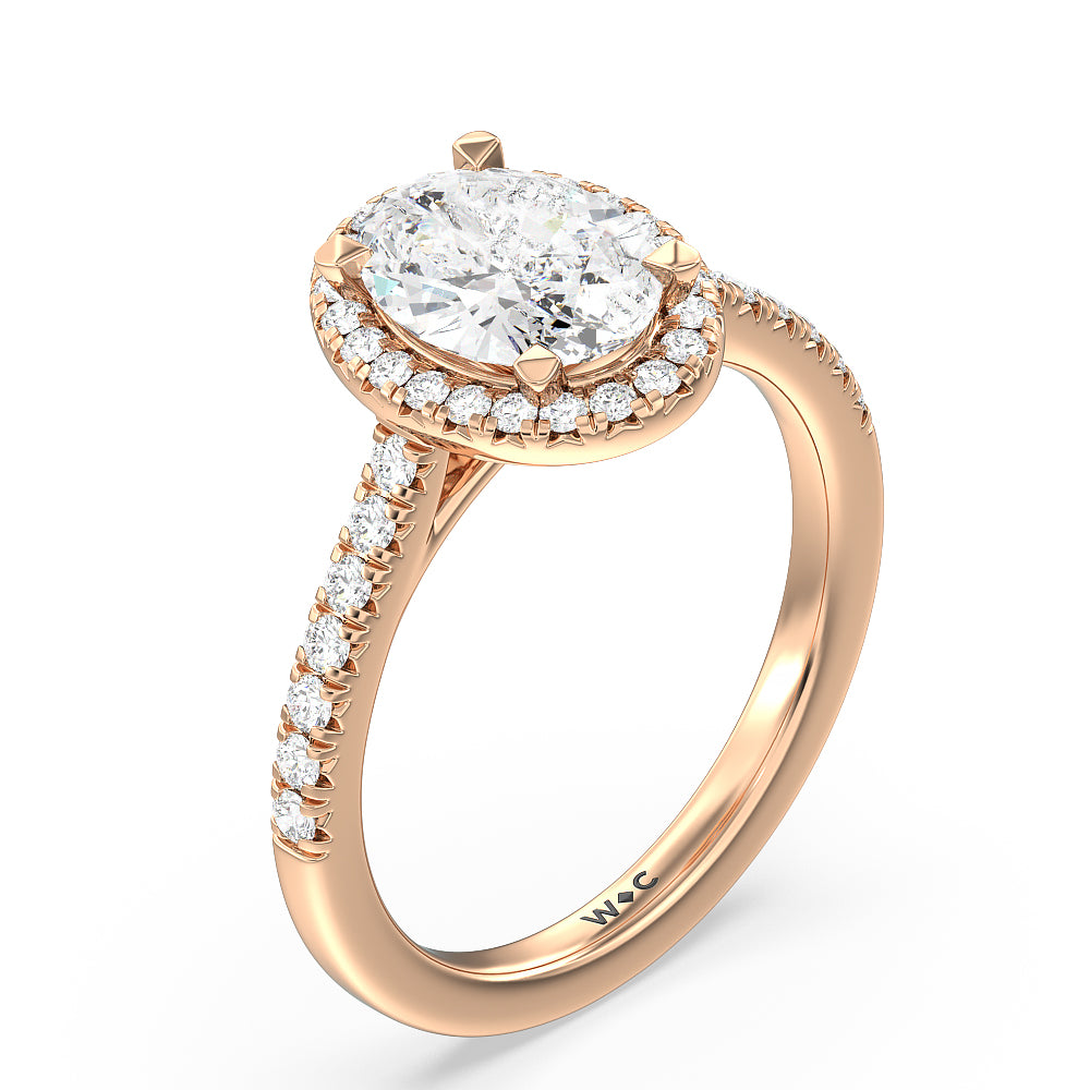 Oval Cut Halo Cathedral Studded Engagement Ring with Lab Grown Diamond in 14KT Rose Gold view 3
