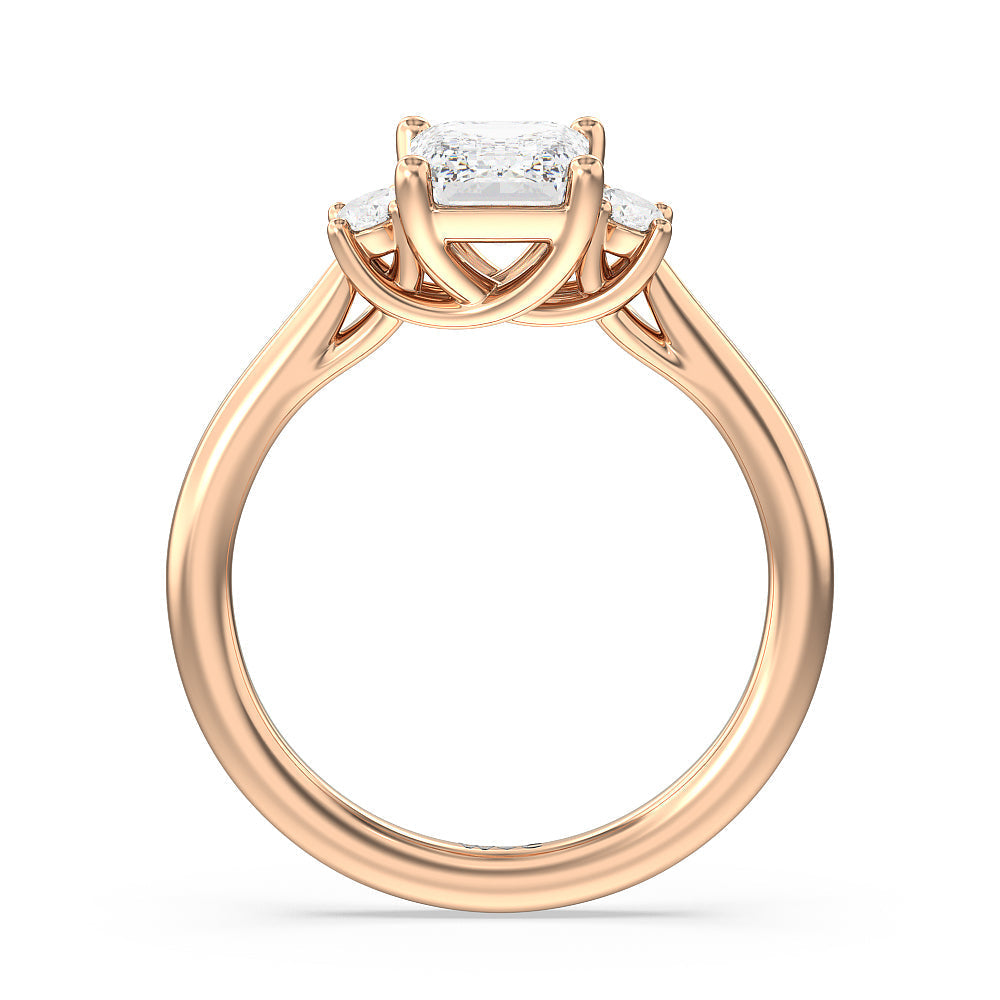 Emerald Cut Classic Oval Side Stone In Trellis Basket Engagement Ring (E+ VVS+) with Lab Grown Diamond in 14KT Rose Gold view 2
