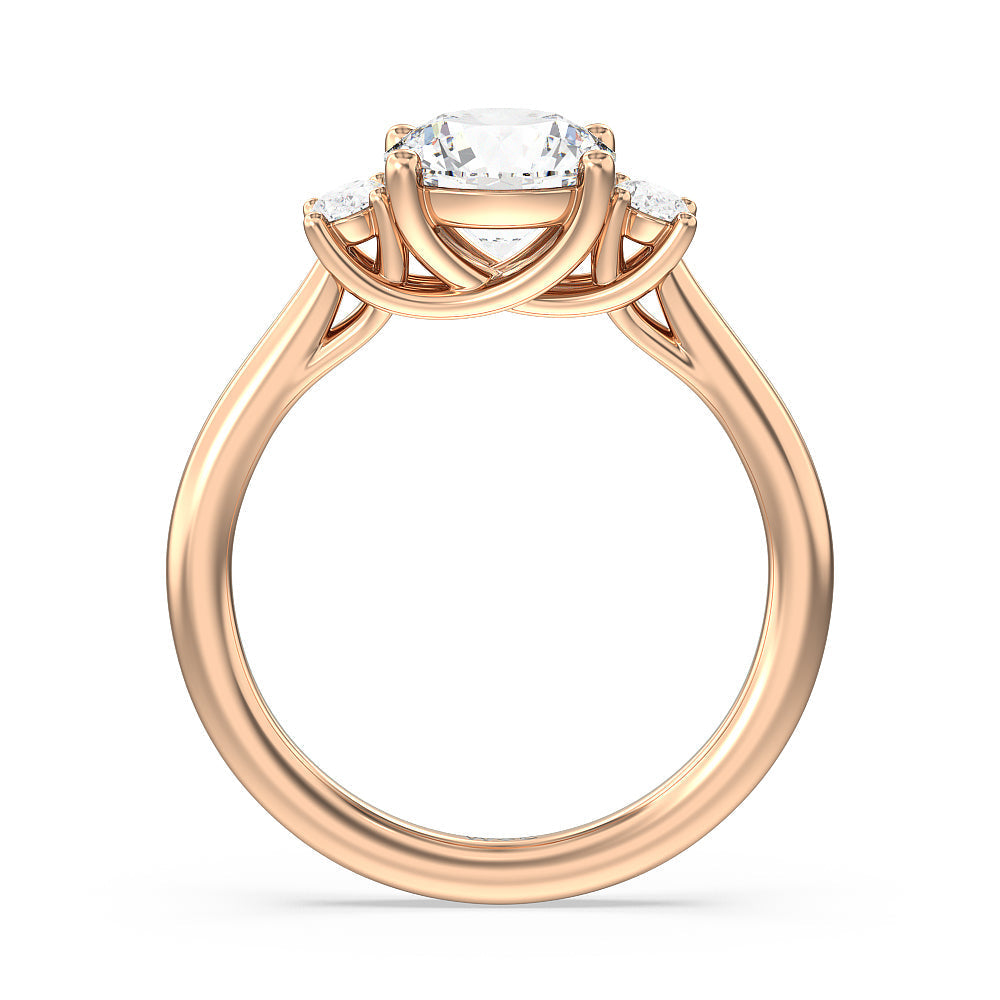 Round Cut Classic Oval Side Stone In Trellis Basket Engagement Ring (E+ VVS+) with Lab Grown Diamond in 14KT Rose Gold view 2
