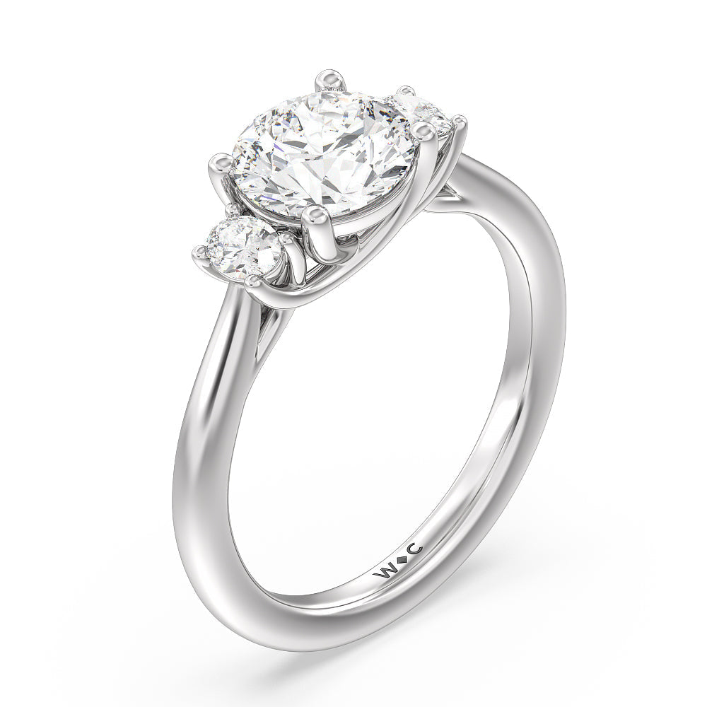 Round Cut Classic Oval Side Stone In Trellis Basket Engagement Ring (E+ VVS+) with Lab Grown Diamond in 14KT Platinum view 3
