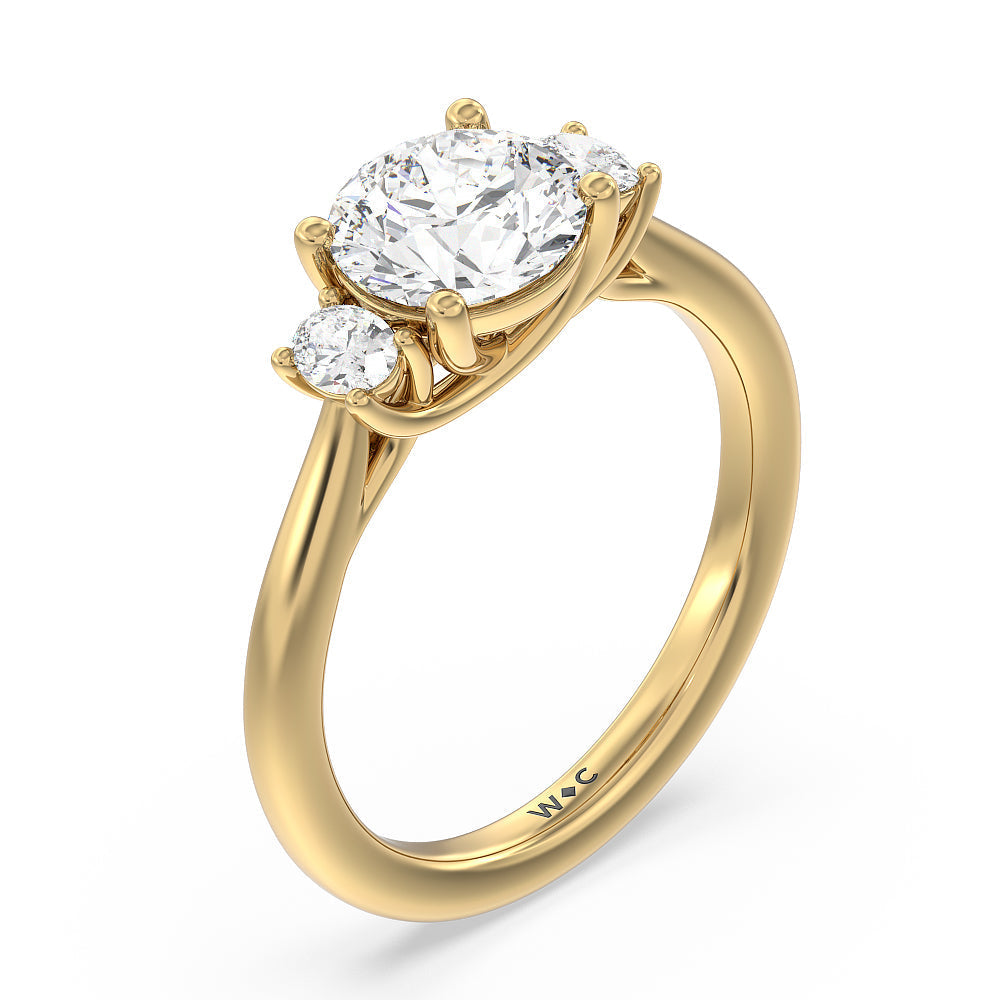 Round Cut Classic Oval Side Stone In Trellis Basket Engagement Ring (E+ VVS+) with Lab Grown Diamond in 14KT Yellow Gold view 3
