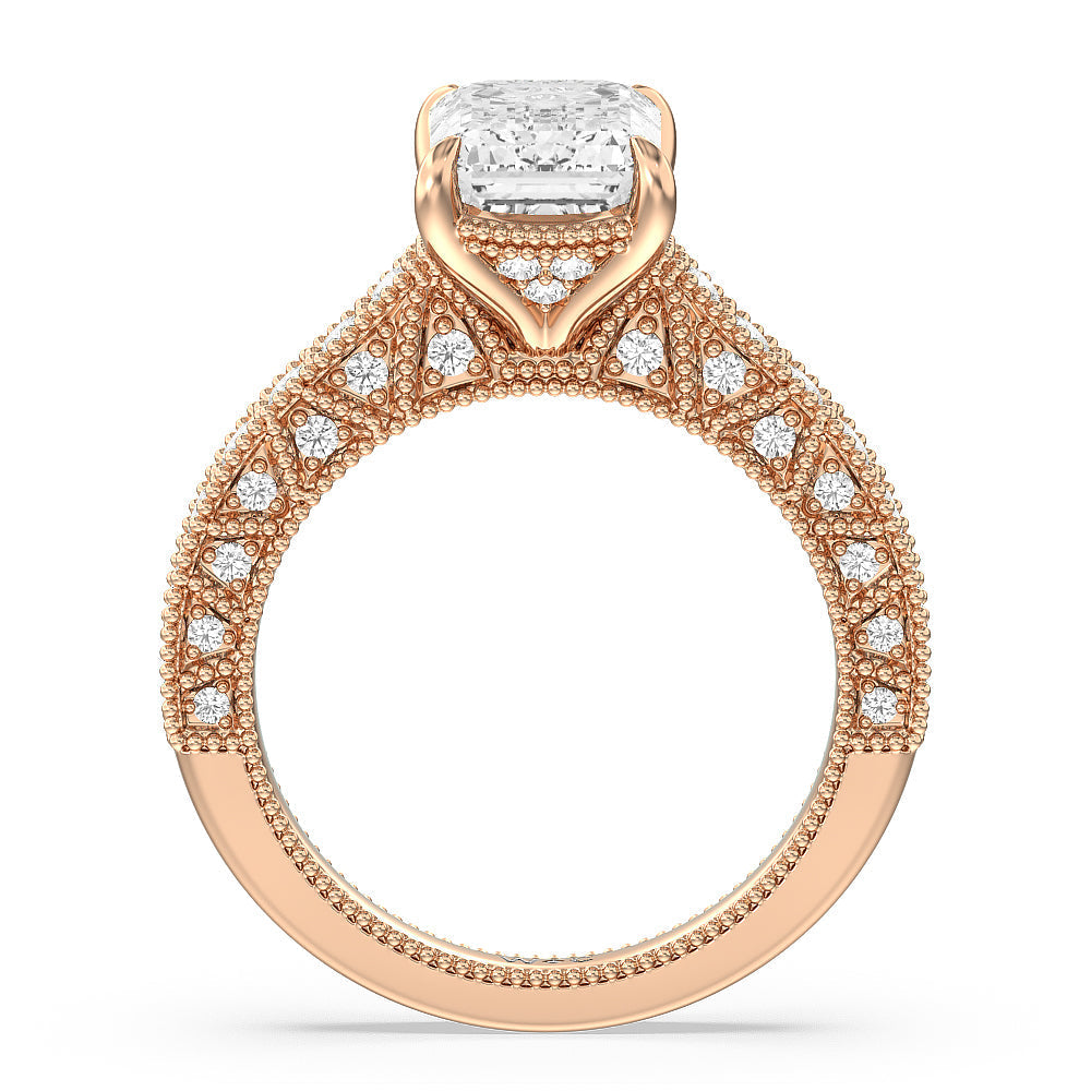 Emerald Cut The Waldorf Ring (E+ VVS+) with Lab Grown Diamond in 14KT Rose Gold view 2
