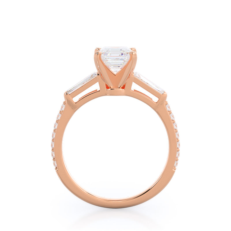 Asscher Cut Three Stone Tapered Baguette Lab Diamond Engagement Ring (E+ VVS+) with Lab Grown Diamond in 14KT Rose Gold view 2
