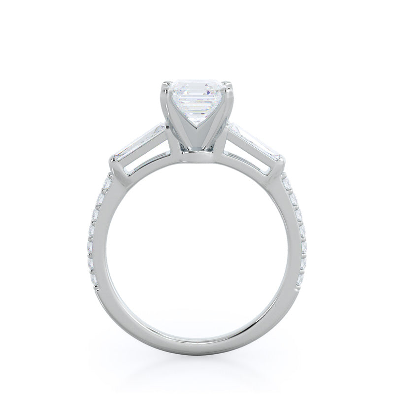 Asscher Cut Three Stone Tapered Baguette Lab Diamond Engagement Ring (E+ VVS+) with Lab Grown Diamond in 14KT Platinum view 2
