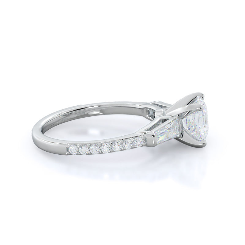 Asscher Cut Three Stone Tapered Baguette Lab Diamond Engagement Ring (E+ VVS+) with Lab Grown Diamond in 14KT Platinum view 3
