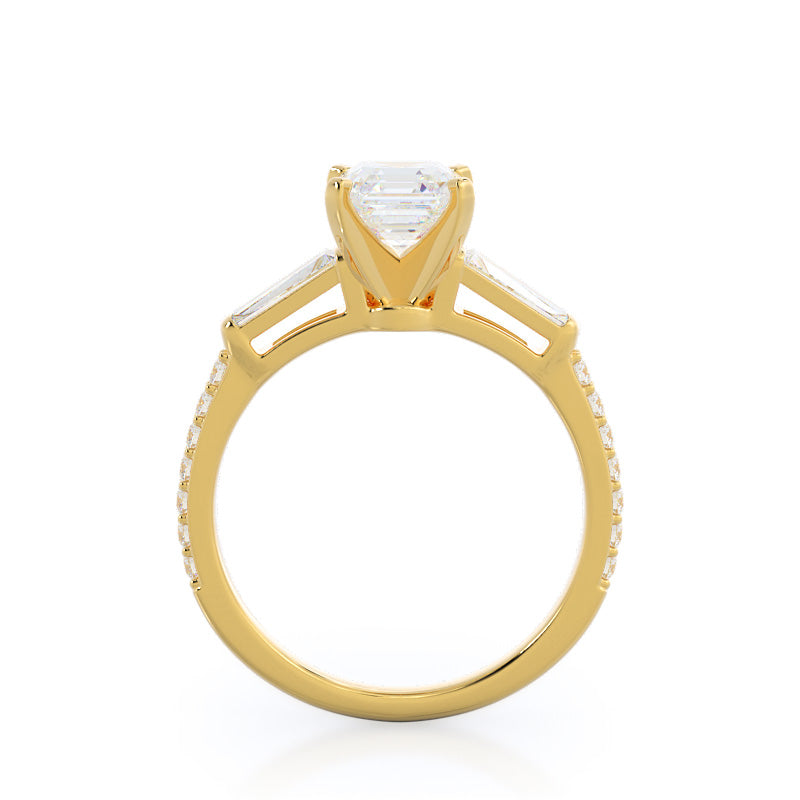 Asscher Cut Three Stone Tapered Baguette Lab Diamond Engagement Ring (E+ VVS+) with Lab Grown Diamond in 14KT Yellow Gold view 2
