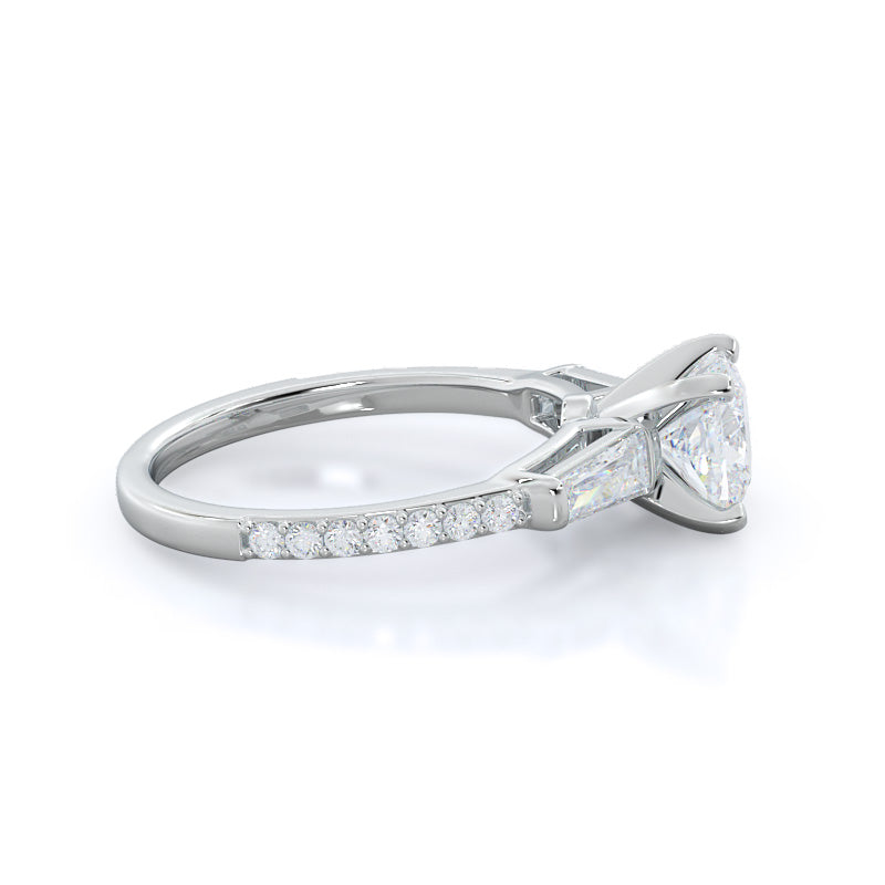 Cushion Cut Three Stone Tapered Baguette Lab Diamond Engagement Ring (E+ VVS+) with Lab Grown Diamond in 14KT Platinum view 3
