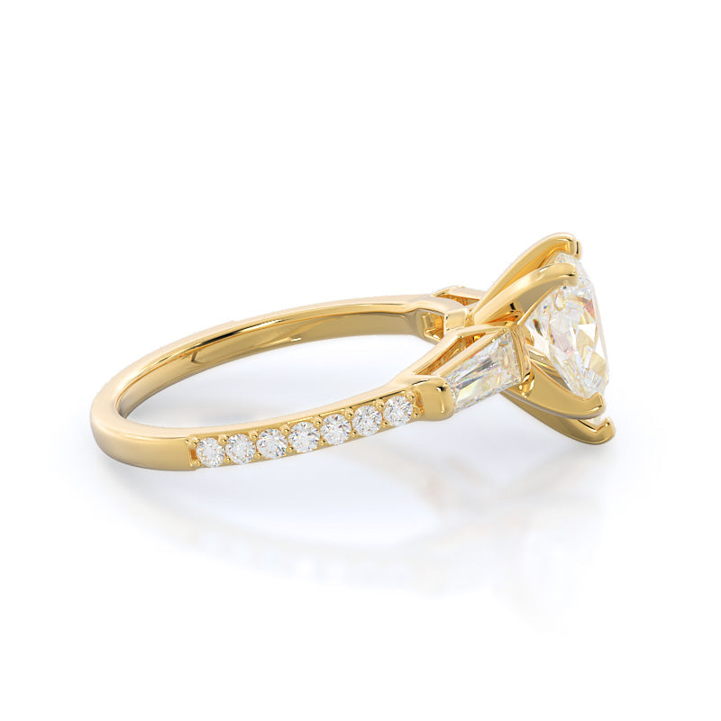 Pear Cut Three Stone Tapered Baguette Lab Diamond Engagement Ring (E+ VVS+) with Lab Grown Diamond in 14KT Yellow Gold view 3
