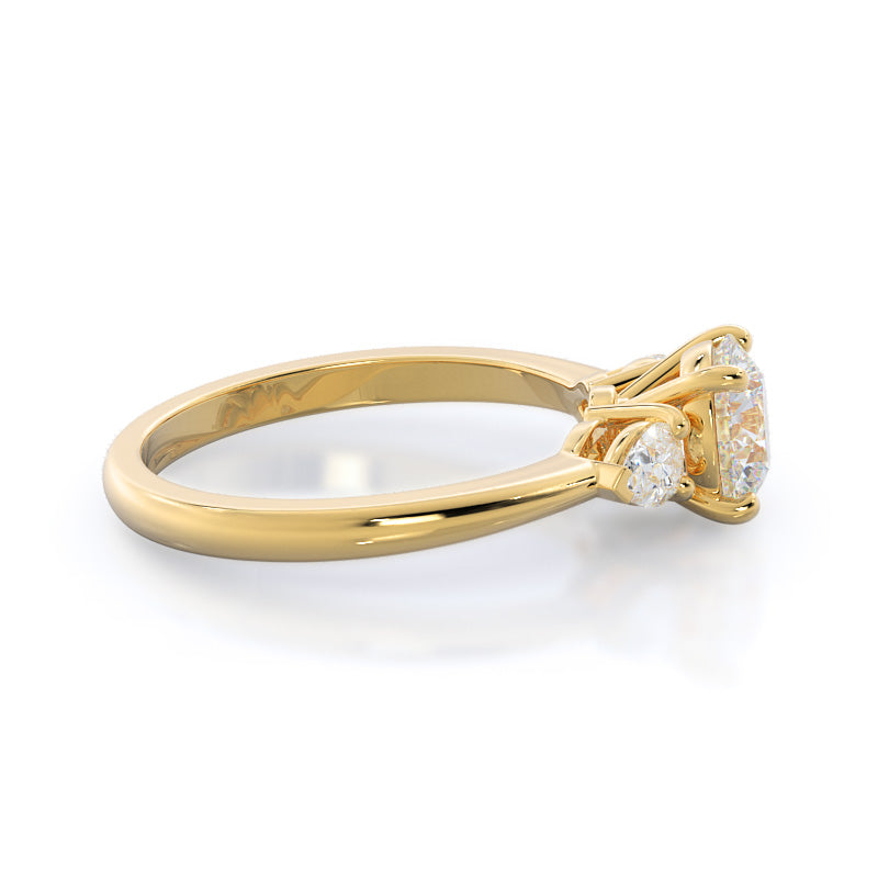 2.50ct Round Three Stone Pear Engagement Ring with 2 3/4 Cut Diamond in 14KT Round view 3

