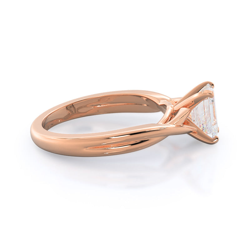 Emerald Cut Fine Cathedral Twist Diamond Engagement Ring with Lab Grown Diamond in 14KT Rose Gold view 3
